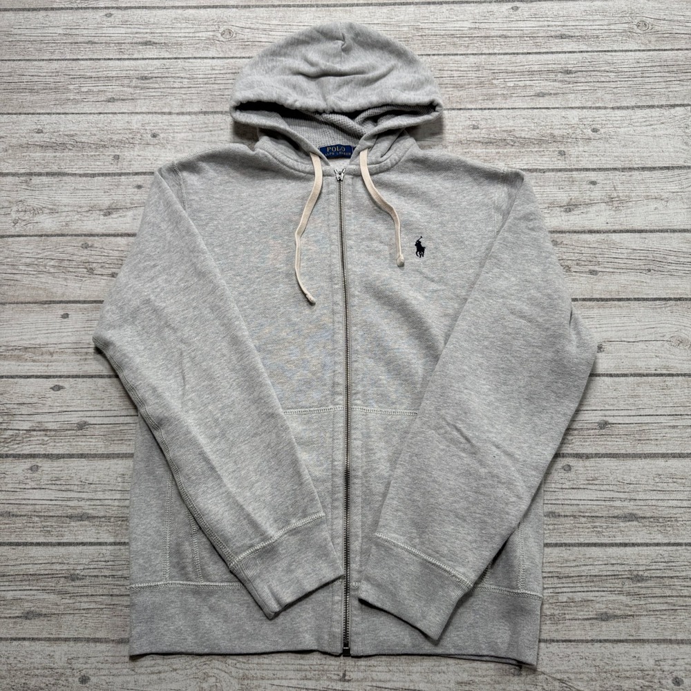 Polo Ralph Lauren Hoodie Mens Medium Gray Fleece Lined Full Zip Athletic Varsity